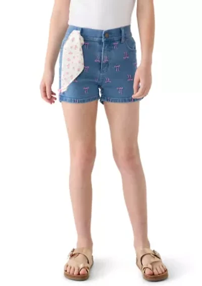 Girls 7-16 Bow Embroidered Denim Shorts