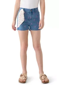 Girls 7-16 Bow Embroidered Denim Shorts