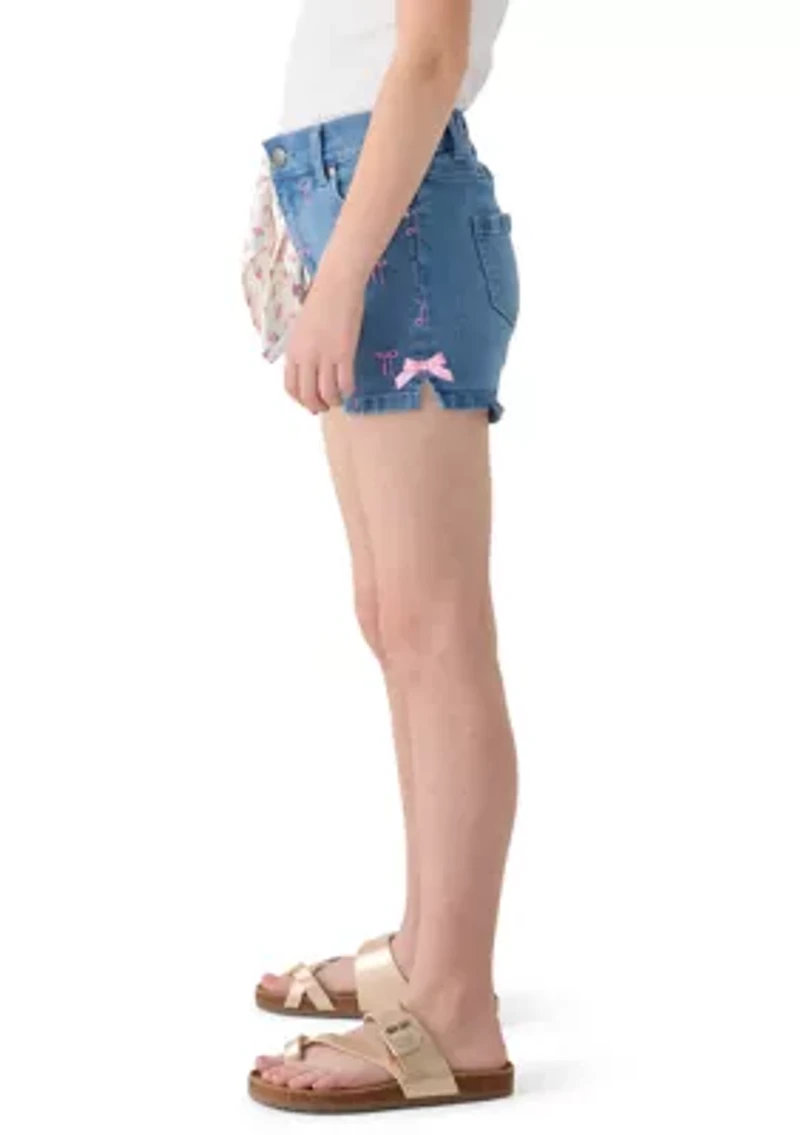 Girls 7-16 Bow Embroidered Denim Shorts
