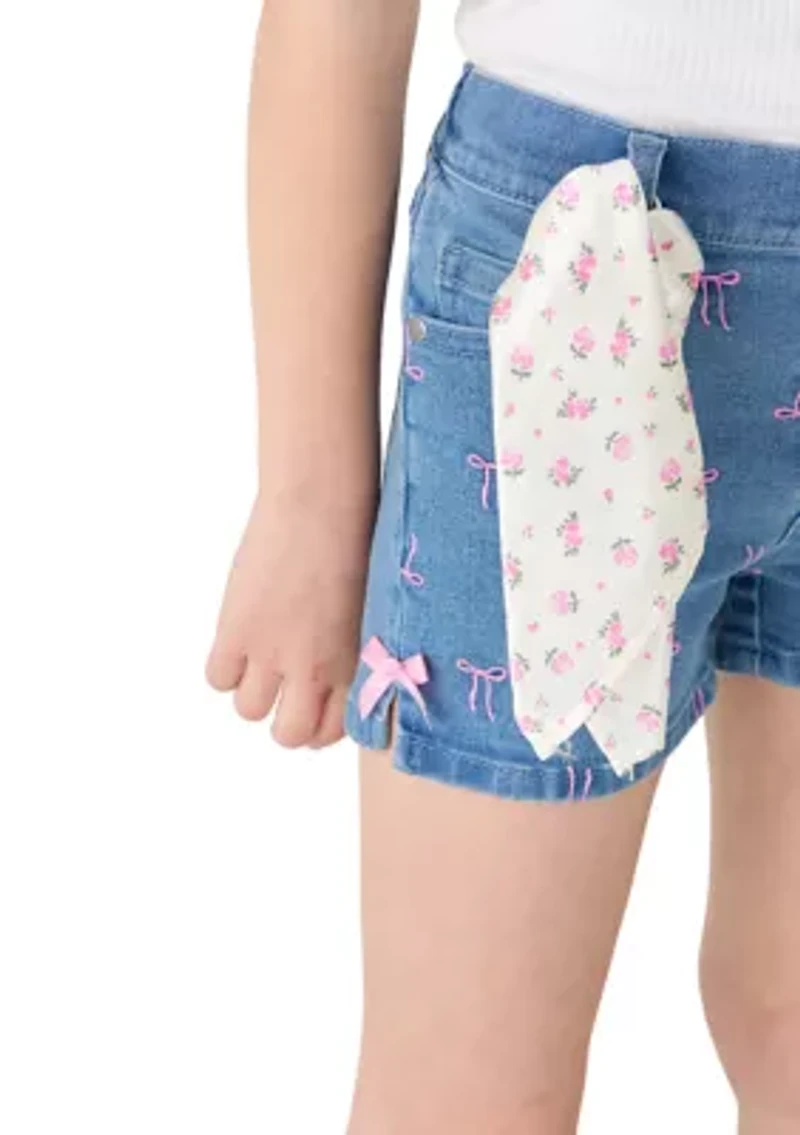 Girls 7-16 Bow Embroidered Denim Shorts