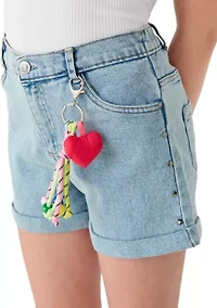 Girls 7-16 Side Stud Denim Shorts