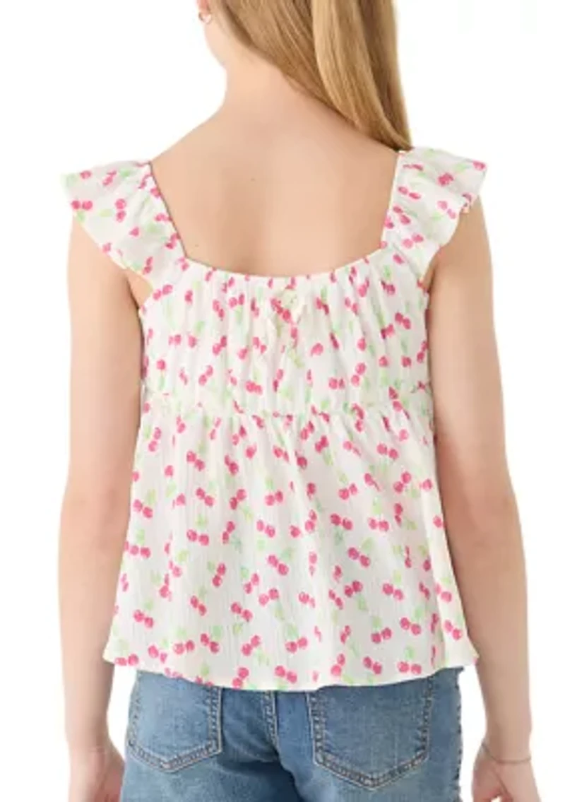 Girls 7-16 Cherry Gauze Top