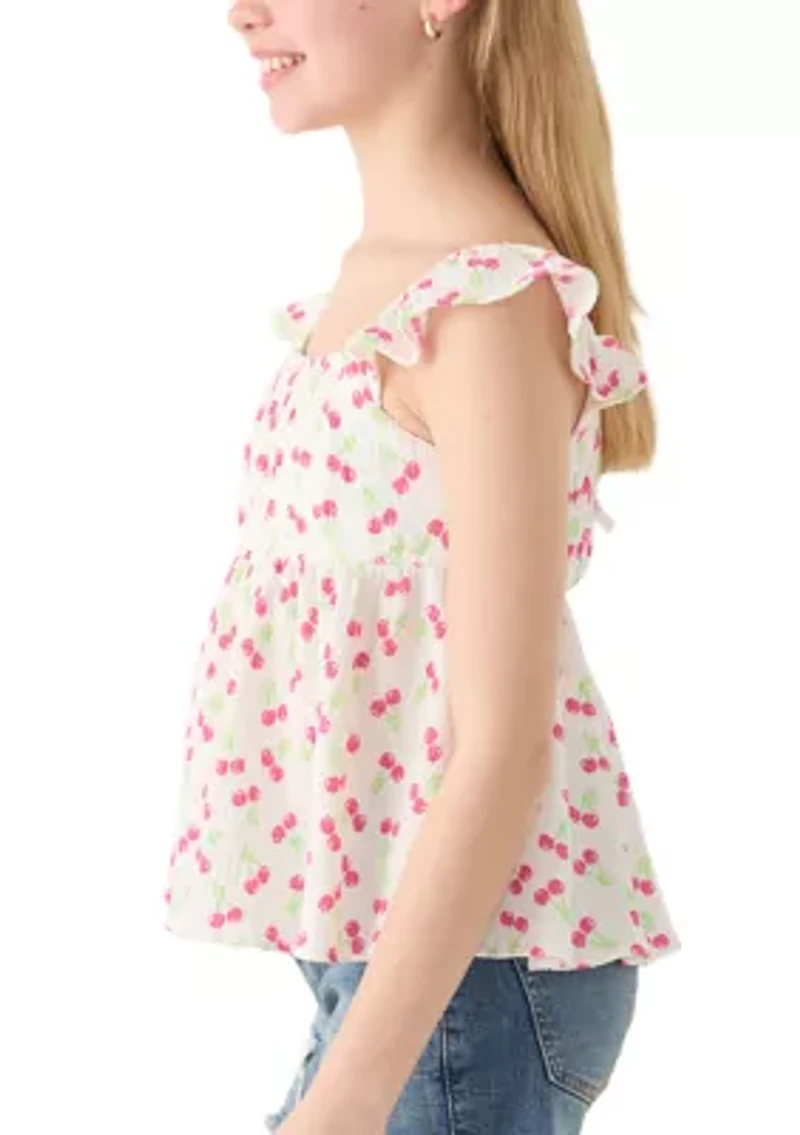 Girls 7-16 Cherry Gauze Top