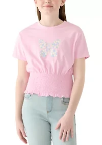 Girls 7-16 Butterfly Banded Bottom Shirt