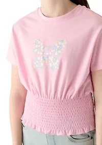 Girls 7-16 Butterfly Banded Bottom Shirt