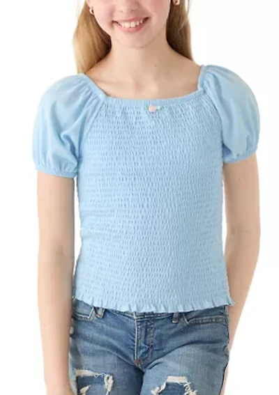 Girls 7-16 Smocked Rosette Top