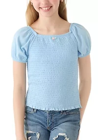 Girls 7-16 Smocked Rosette Top