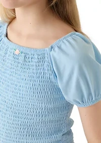 Girls 7-16 Smocked Rosette Top