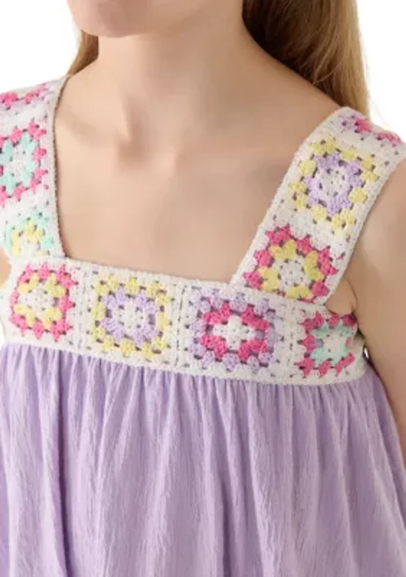 Girls 7-16 Crochet Trim Gauze Tank Top