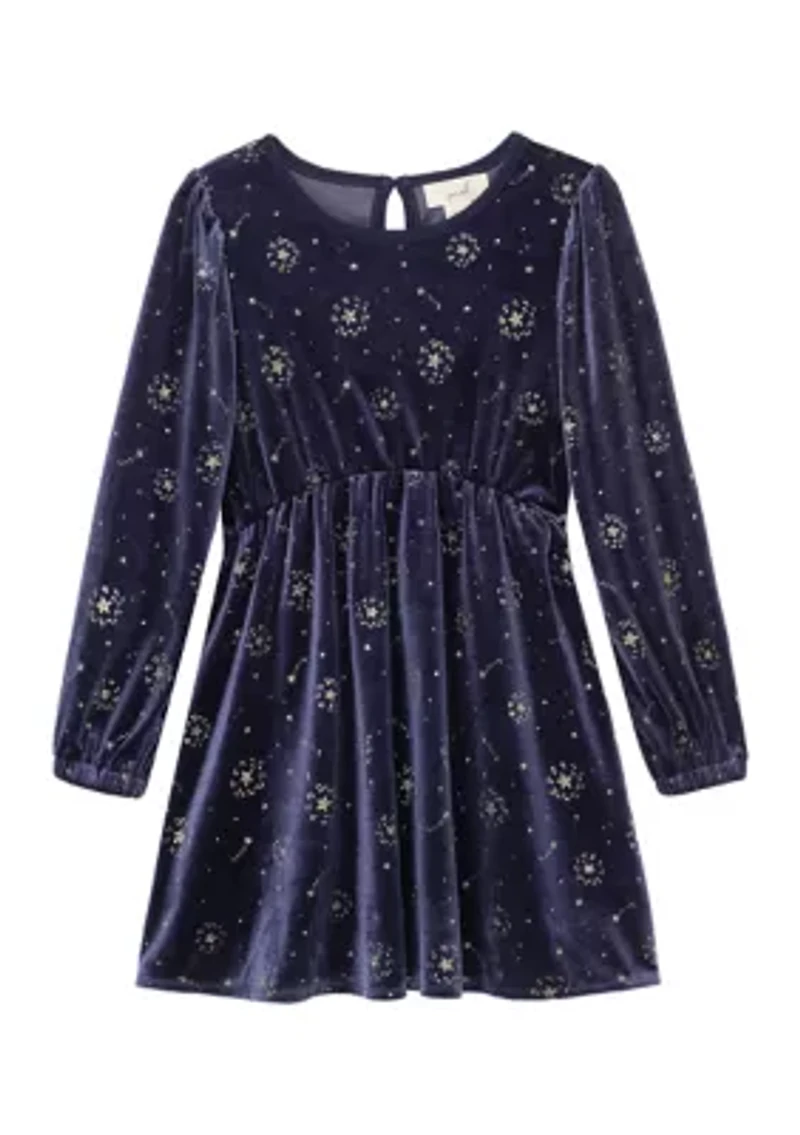 Girls 4-6x Glitter Stars Velour Dress
