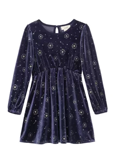 Girls 4-6x Glitter Stars Velour Dress
