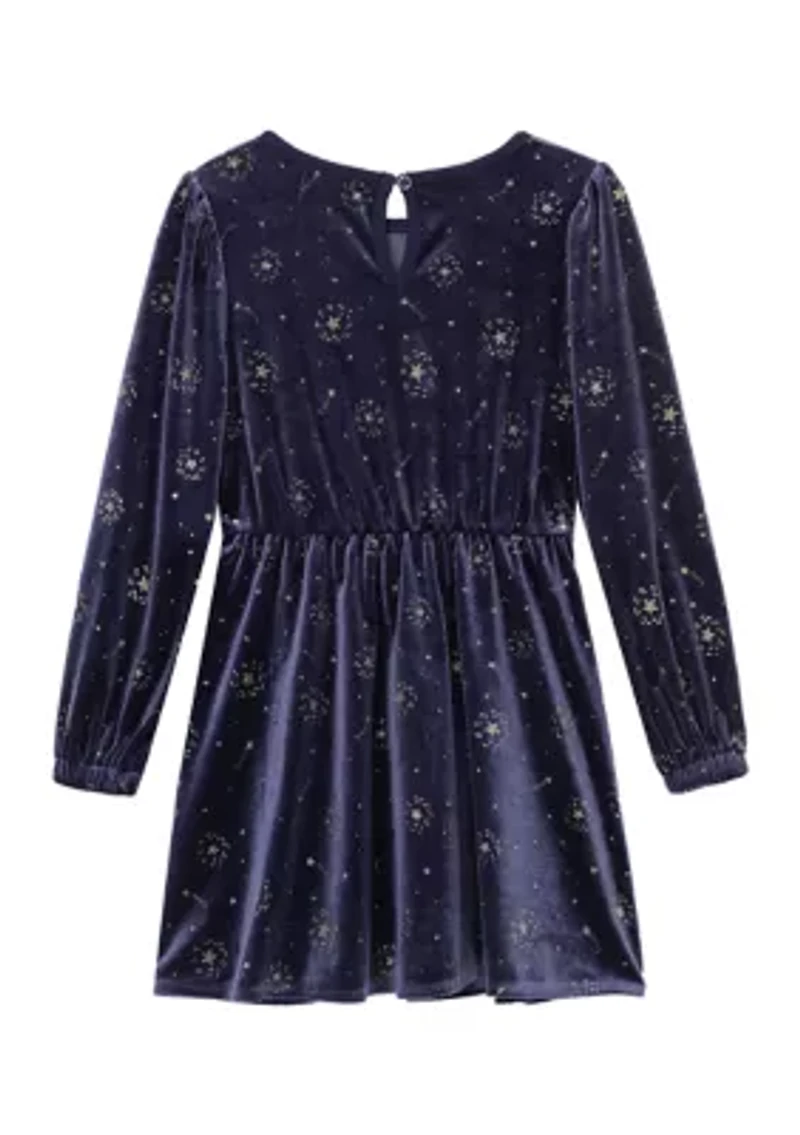 Girls 4-6x Glitter Stars Velour Dress