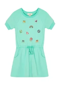 Girls 4-6x Short Cap Sleeve Groovy Embroidered Dress
