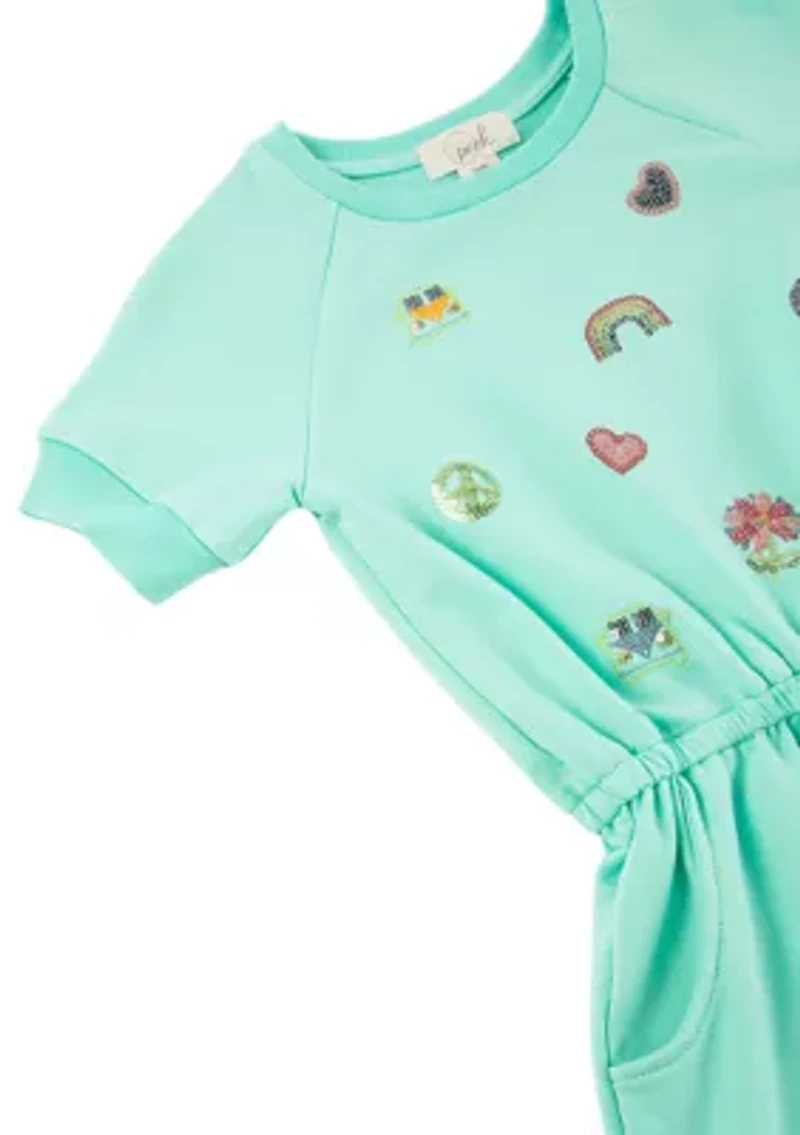 Girls 4-6x Short Cap Sleeve Groovy Embroidered Dress