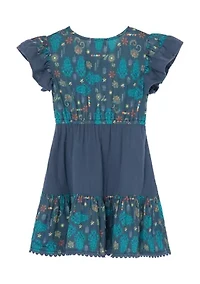 Girls 7-16 Short Flutter Sleeve Floral Gauze Dress with Lace