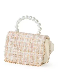 Girls Pink Tweed Purse with Pearl Handle