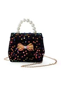 Sequin Bow Bag with Pearl Handle