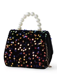 Sequin Bow Bag with Pearl Handle