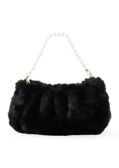 Black Fur Bag with Pearl Handle
