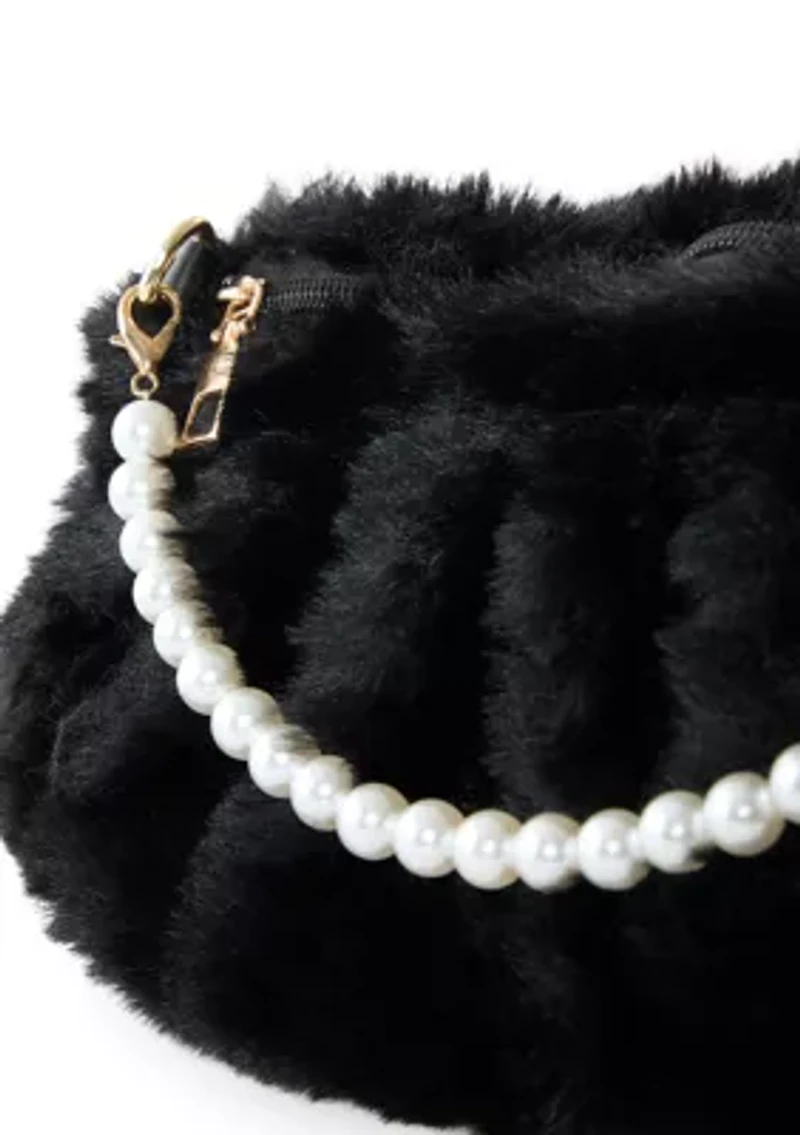 Black Fur Bag with Pearl Handle