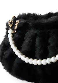 Black Fur Bag with Pearl Handle