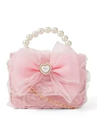 Girls Organza Bow Soutache Pearl Handle Bag