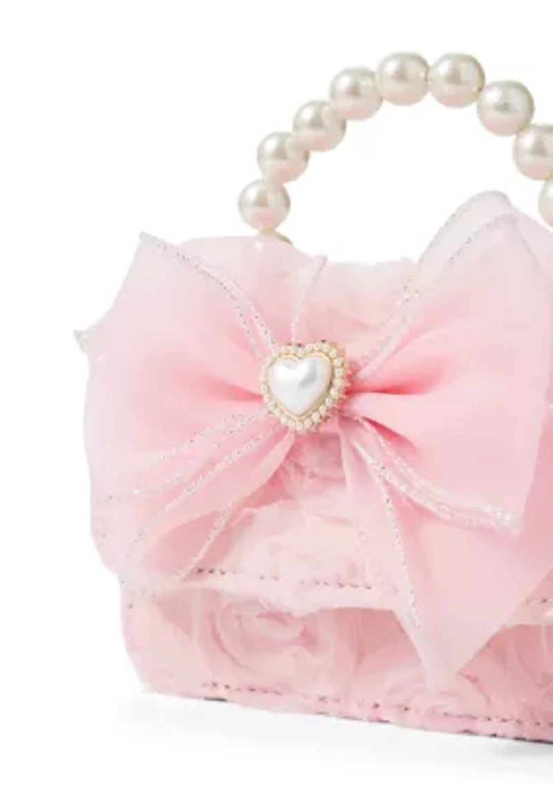 Girls Organza Bow Soutache Pearl Handle Bag