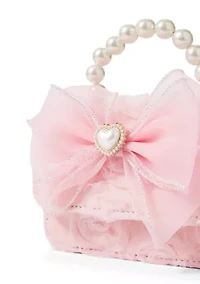 Girls Organza Bow Soutache Pearl Handle Bag