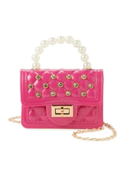  Quilted Small Jelly Bag with Pearl Handle and Stud Details