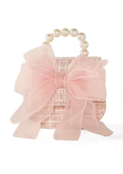 Girls Pearl Handle Tweed Bag with Bow