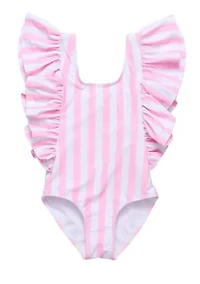 Pink Stripe Wide Frill Swimsuit