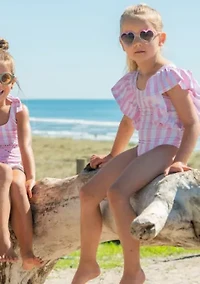 Pink Stripe Wide Frill Swimsuit