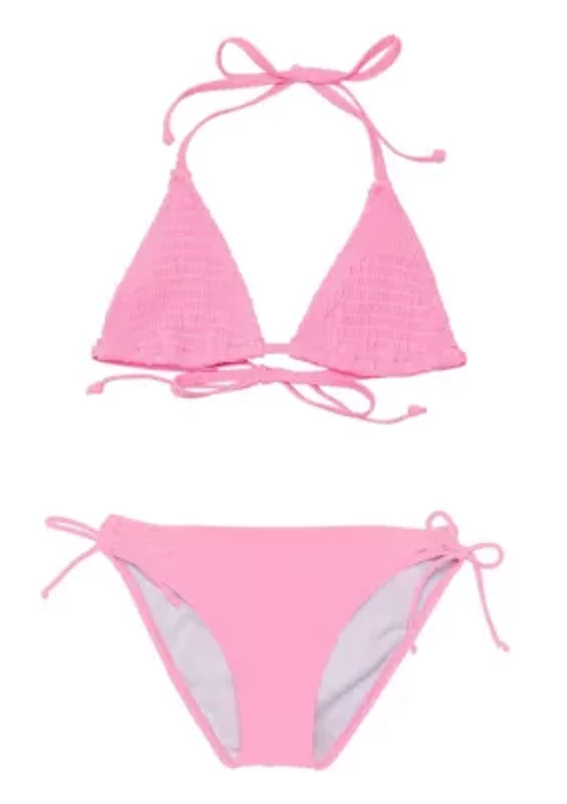 Pink Shirred Triangle Bikini