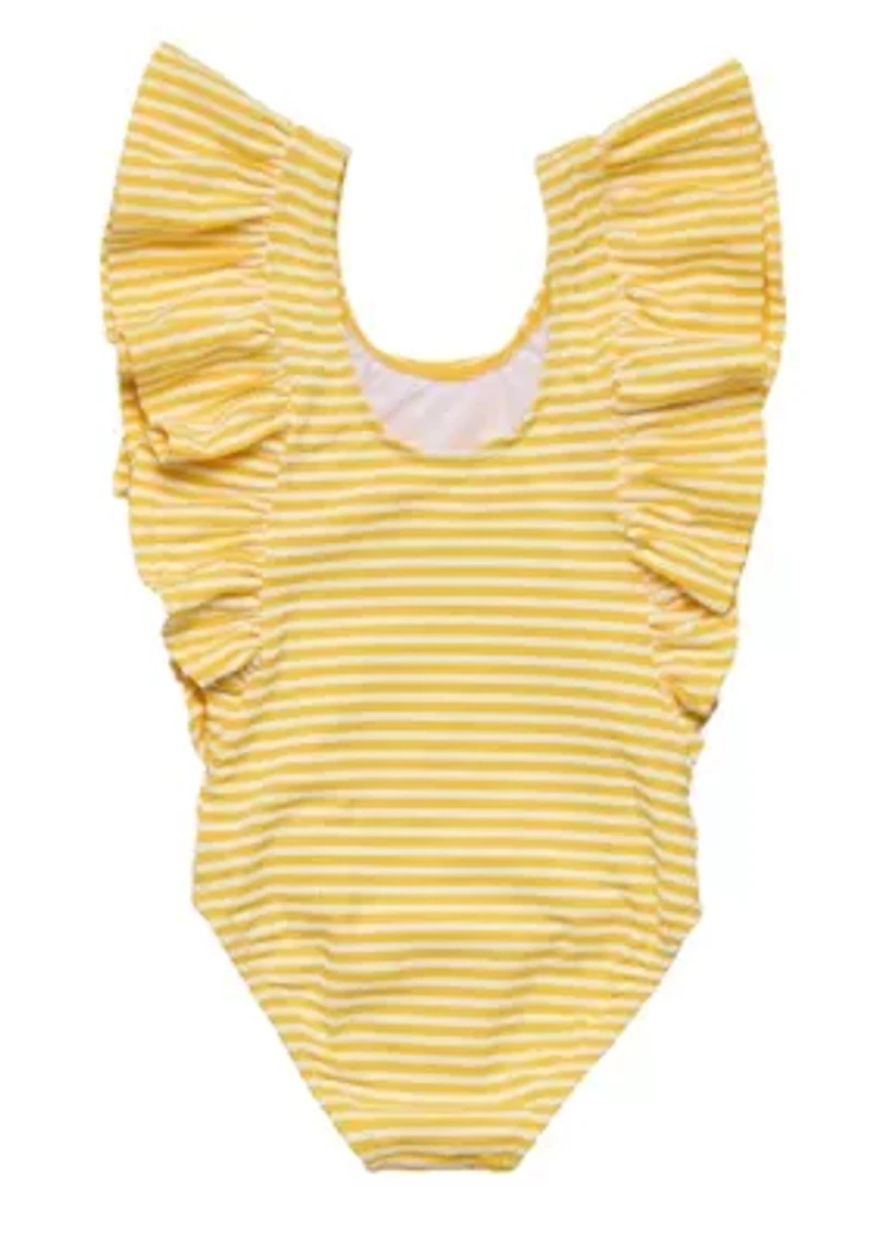 Snapper Rock Sunshine Stripe Wide Frill Swimsuit