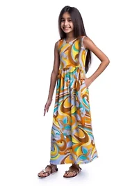 Girls Yellow Floral Print Sleeveless Maxi Dress