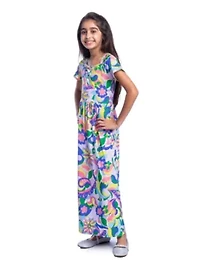 24seven Comfort Apparel Girls Floral Print Short Sleeve Pleated Maxi Dress