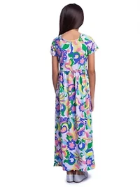 24seven Comfort Apparel Girls Floral Print Short Sleeve Pleated Maxi Dress