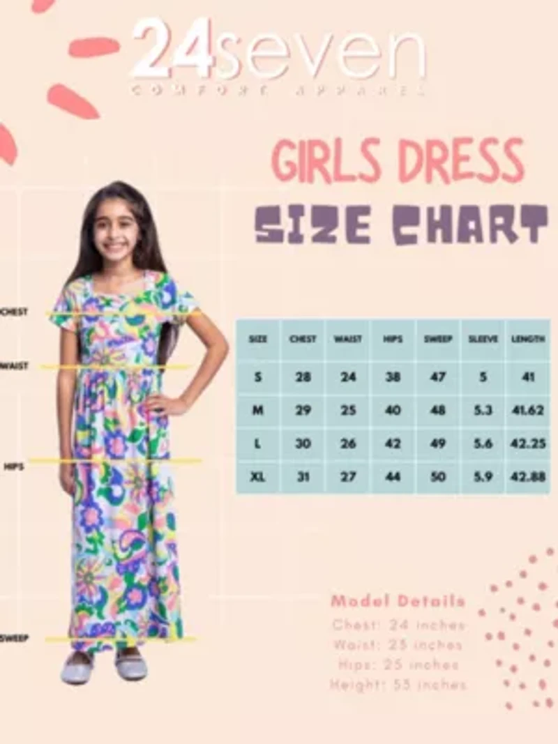 24seven Comfort Apparel Girls Floral Print Short Sleeve Pleated Maxi Dress