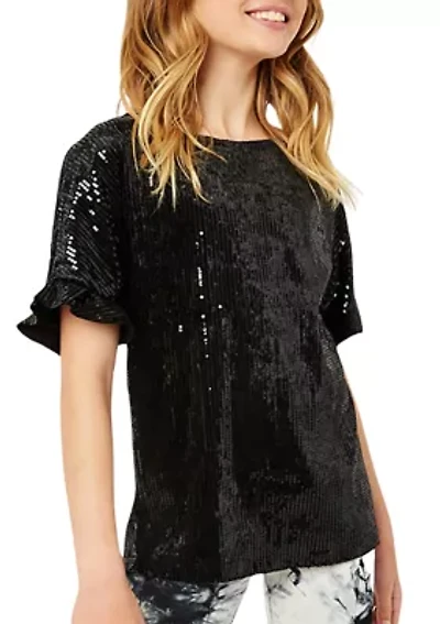 Girls 7-16 Sequin Ruffle Top