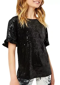 Girls 7-16 Sequin Ruffle Top