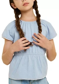 Girls 7-16 Lace Trim Peplum Top