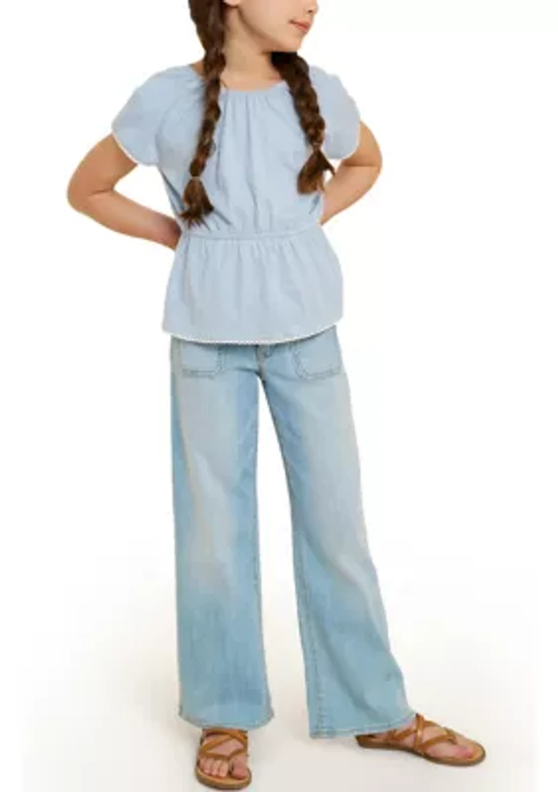 Girls 7-16 Lace Trim Peplum Top