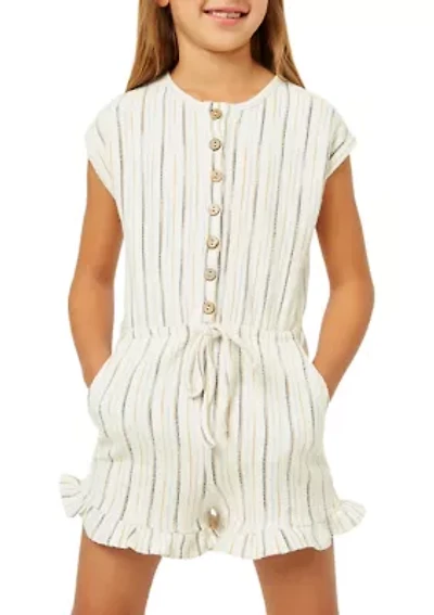 Girls 7-16 Striped Button Down Romper