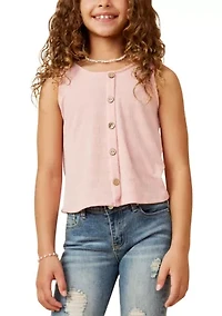 Girls 7-16 Patterned Button Detail Top
