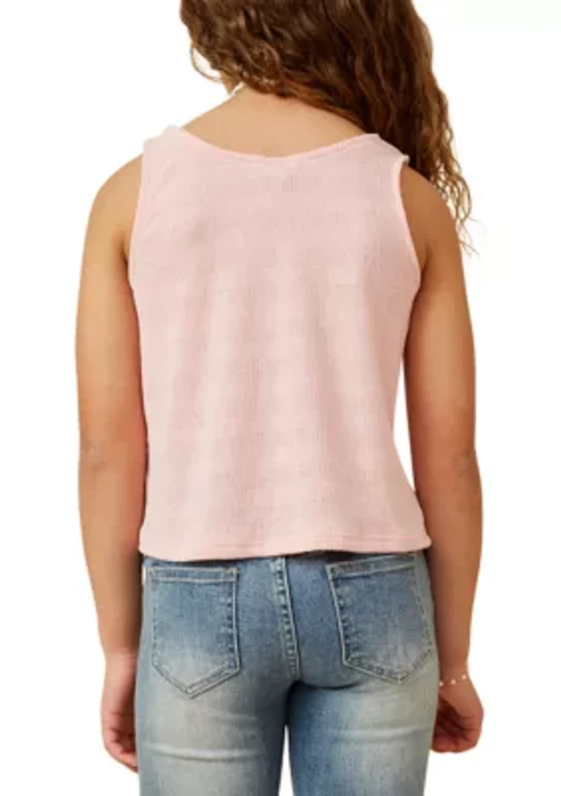 Girls 7-16 Patterned Button Detail Top