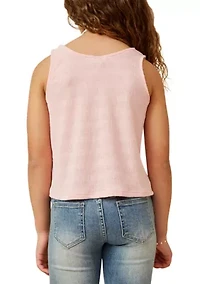 Girls 7-16 Patterned Button Detail Top