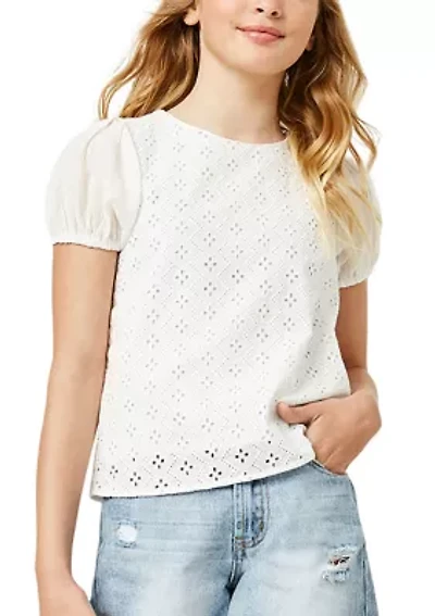 Girls 7-16 Honeycombe Eyelet Top