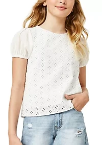 Girls 7-16 Honeycombe Eyelet Top