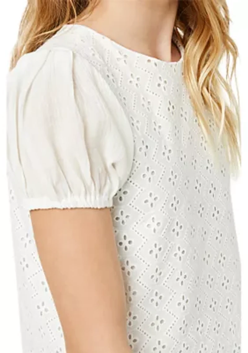 Girls 7-16 Honeycombe Eyelet Top