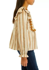 Girls 7-16 Long Sleeve Striped Top
